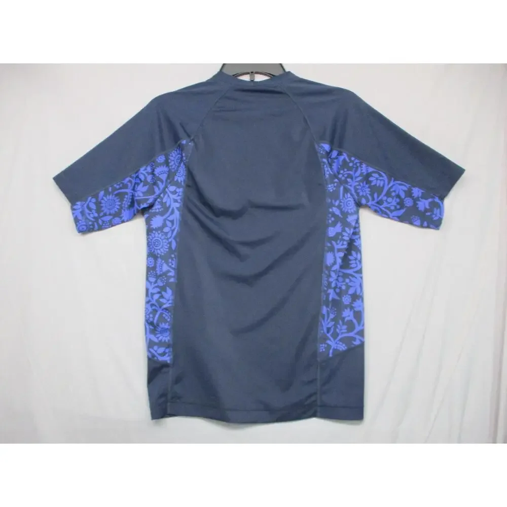 Lands' End Navy Floral Raglan Rash Guard Unisex Short Sleeve‎ Size Small